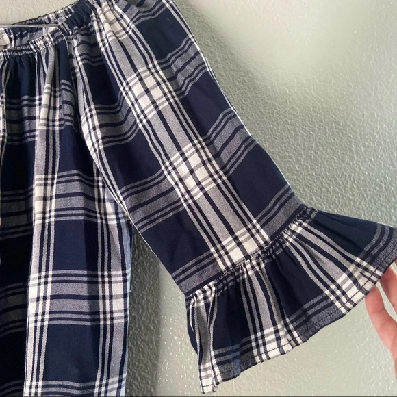 Plaid Tartan Blouse Off the Shoulder Size Medium Fall Spring BEACHLUNCHLOUNGE - Picture 2 of 11